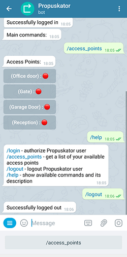 Managing the gate, wicket, and barrier using the Telegram messenger: instructions for the Propuskator bot