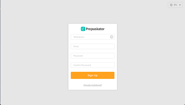 Registration in the Propuskator web interface